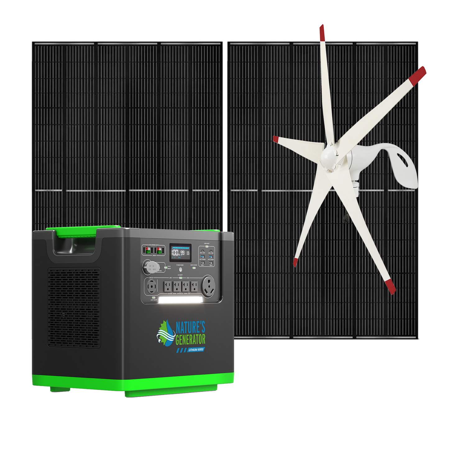Nature's Generator Lithium 6000 with Solar Panels and Wind Turbine